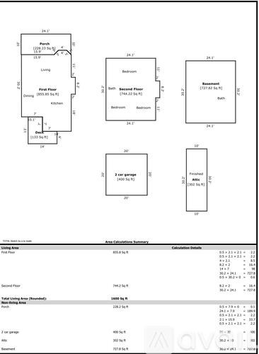 A set of architectural floor plan drawings and related calculations.