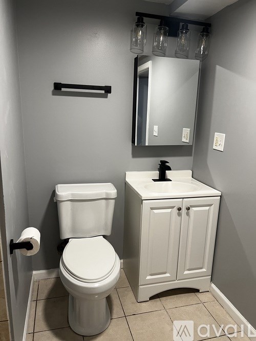 A white toilet and sink in a small bathroom.