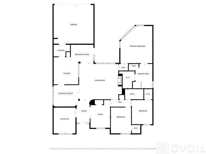 A floor plan of a house with labeled rooms such as Bathroom, Kitchen, Dining Room, Bedroom, and Garage.