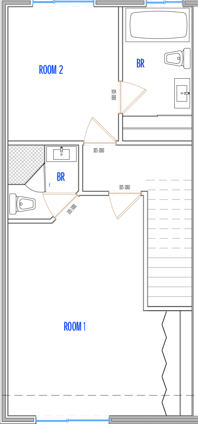 A floor plan of a two-room apartment with a bedroom and a living area.
