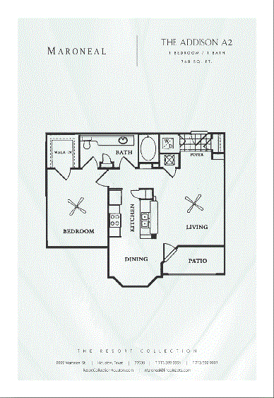 A2 - 1 Bedroom 1 Bath Floor Plan 2