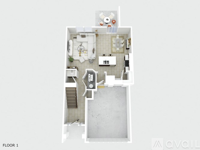 A floor plan of a one bedroom apartment.