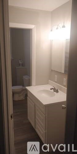 A bathroom with a sink, mirror, and toilet.