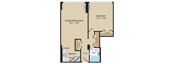 One Bedroom A Floorplan at The 925 Apartments