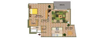 One Bed 01 Floorplan at Calvert House Apartments,Washington,DC