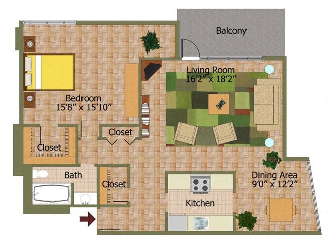 One Bed 01 Floorplan One Bed 01 Floorplan at Calvert House Apartments,Washington,DC