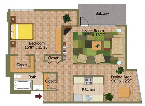 One Bed 01 Floorplan at Calvert House Apartments,Washington,DC