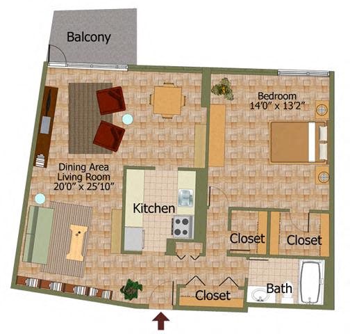 One Bed 02 Floorplan One Bed 02 Floorplan at Calvert House Apartments,Washington,DC