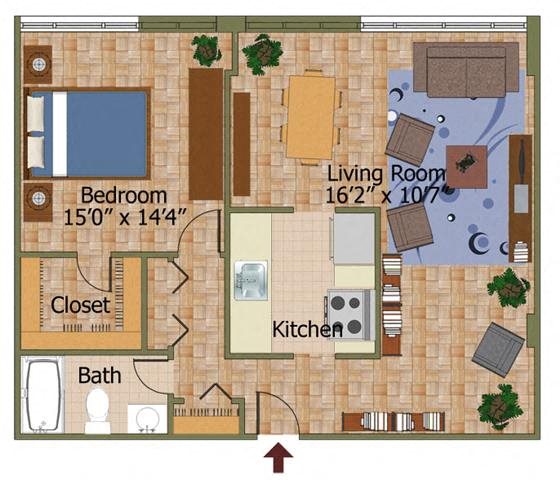 One Bed 05 Floorplan One Bed 05 Floorplan at Calvert House Apartments,Washington,DC