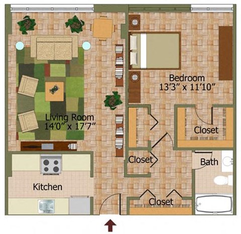 One Bed 06 Floorplan at Calvert House Apartments,Washington,DC