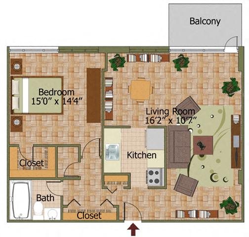 One Bed 08 Floorplan One Bed 08 Floorplan at Calvert House Apartments,Washington,DC