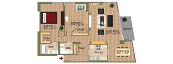Two Bed 01 Floorplan at Calvert House Apartments,Washington,DC