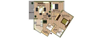 Two Bed 02 Floorplan at Calvert House Apartments,Washington,DC