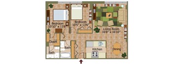 Two Bed 03 Floorplan at Calvert House Apartments,Washington,DC 