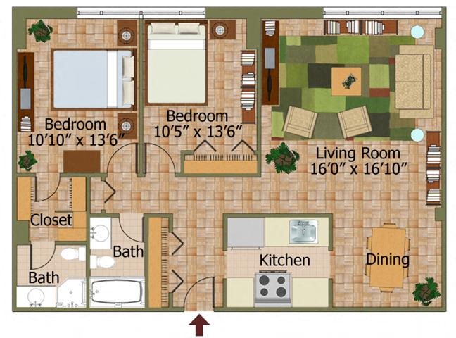 Two Bed 03 Floorplan Two Bed 03 Floorplan at Calvert House Apartments,Washington,DC