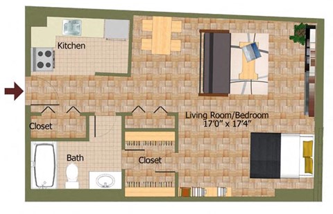 Studio03 Floorplan at Calvert House Apartments,Washington,DC