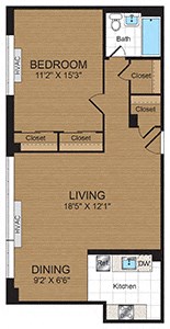 One-Bedroom 1A Floorplan One-Bedroom 1A Floorplan at Connecticut Park Apartments