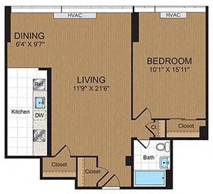 One Bedroom 1B Floorplan One Bedroom 1B Floorplan at Connecticut Park Apartments