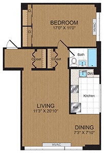 One Bedroom 1C1 Floorplan One Bedroom 1C1 Floorplan at Connecticut Park Apartments