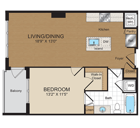 1 bed 1bath A1 Floorplan at Harrison at Reston Town Center