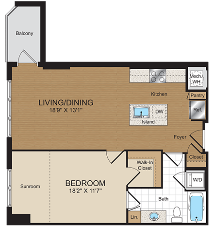 1 bed 1bath A1a Floorplan at Harrison at Reston Town Center