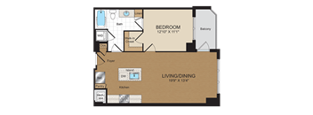 1 bed 1bath A1c Floorplan at Harrison at Reston Town Center