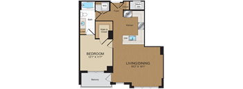 1 bed 1bath A2 Floorplan at Harrison at Reston Town Center
