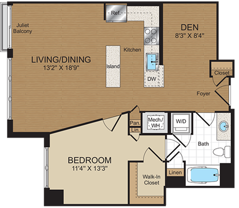 1 bed 1bath with den B1 Floorplan at Harrison at Reston Town Center