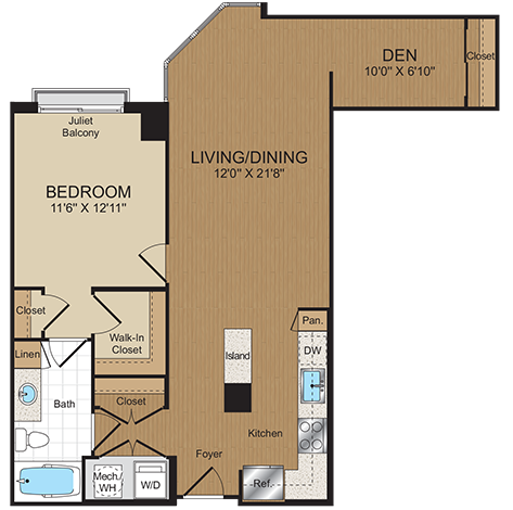 1 bed 1bath with den B2 Floorplan at Harrison at Reston Town Center