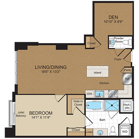 1 bed 1bath with den B3PH Floorplan at Harrison at Reston Town Center