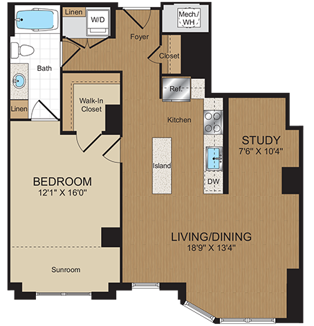 1 bed 1bath with den B4 Floorplan at Harrison at Reston Town Center