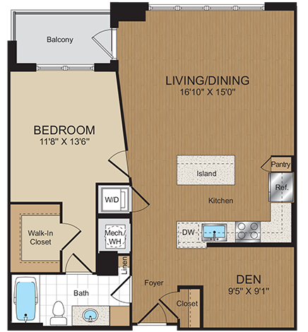 1 bed 1bath with den B5 Floorplan at Harrison at Reston Town Center