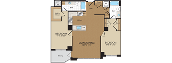 2 bed 2bath C1 Floorplan at Harrison at Reston Town Center