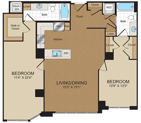 2 bed 2bath C1a Floorplan at Harrison at Reston Town Center