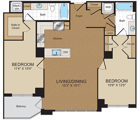 2 bed 2bath C1PH Floorplan at Harrison at Reston Town Center