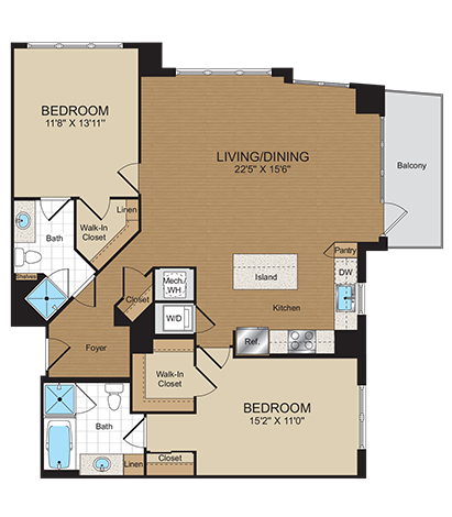 2 bed 2bath C2 Floorplan at Harrison at Reston Town Center