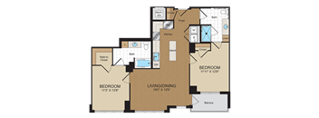 2 bed 2bath C7-ANSI Floorplan at Harrison at Reston Town Center
