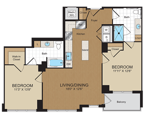 2 bed 2bath C7-ANSI Floorplan at Harrison at Reston Town Center