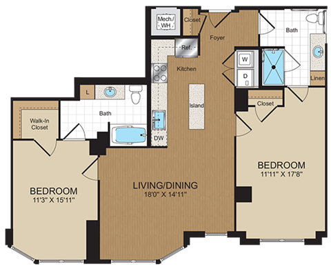 2 bed 2bath C7a-ANSI Floorplan at Harrison at Reston Town Center