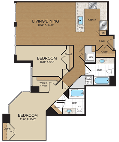 2 bed 2bath C8 Floorplan at Harrison at Reston Town Center