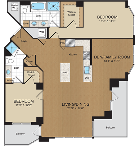 2 bed 2bath with den D1B Floorplan at Harrison at Reston Town Center