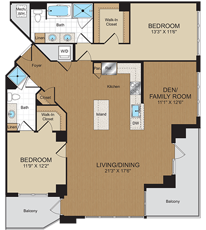 2 bed 2bath with den D1PH Floorplan at Harrison at Reston Town Center