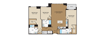 3 bed 3 bath E2-ANSI Floorplan at Harrison at Reston Town Center
