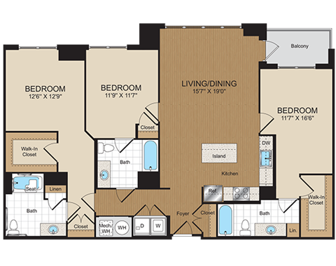 3 bed 3 bath E2-ANSI Floorplan at Harrison at Reston Town Center
