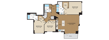 3 bed 3 bath E3 Floorplan at Harrison at Reston Town Center