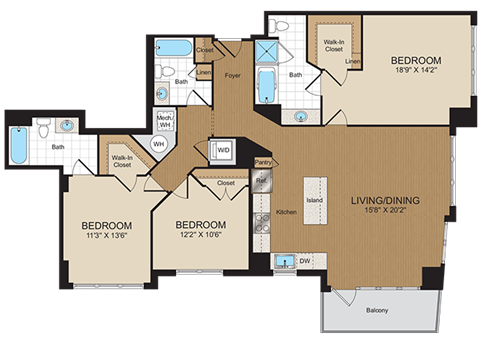 3 bed 3 bath E3 Floorplan at Harrison at Reston Town Center