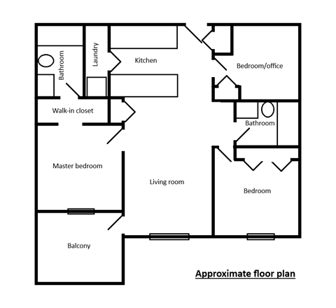 A black and white floor plan of a house with labeled rooms.