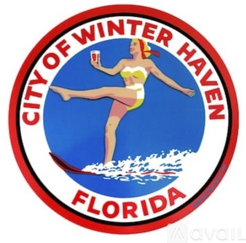 A woman in a bathing suit is depicted on the City of Winter Haven, Florida logo.