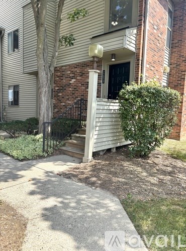 A small tree is in front of a grey building.