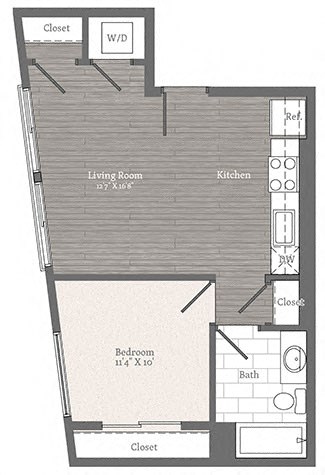 Observatory E 1 BD 1 BA Floorplan  at 2255 Wisconsin, Washington, DC